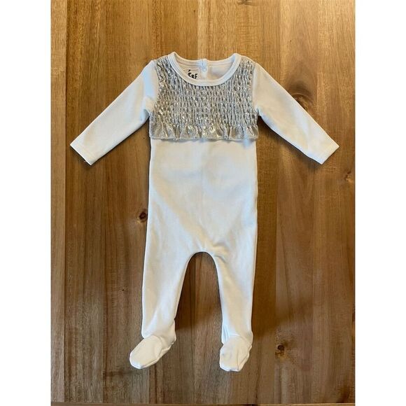 Manière Unisex White Metallic Smocked Bodice Footie Size 3M - Picture 1 of 6